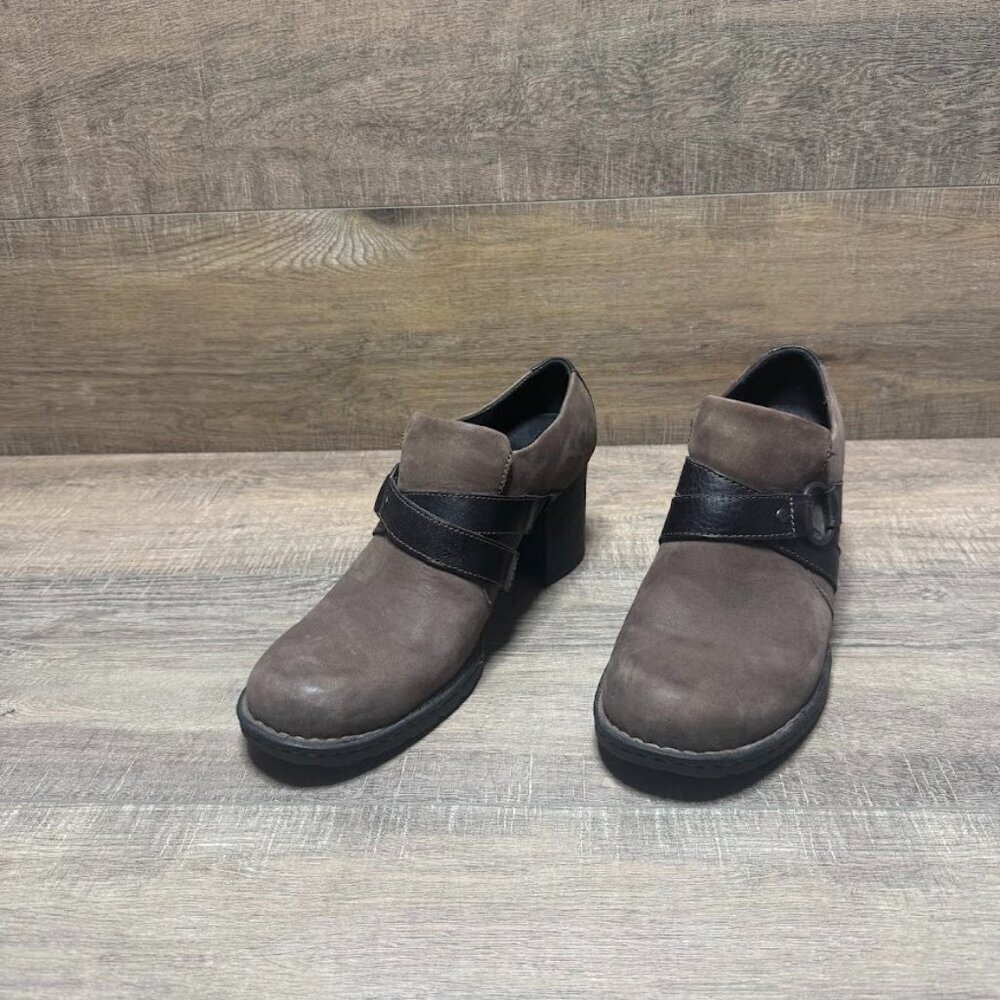 Born Brown Leather Block Sole Booties Women's Size 9.5